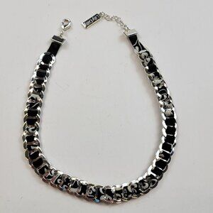 Lily Dilly Animal Print Silver Tone Curb Chain Choker Necklace 14.5" Black White